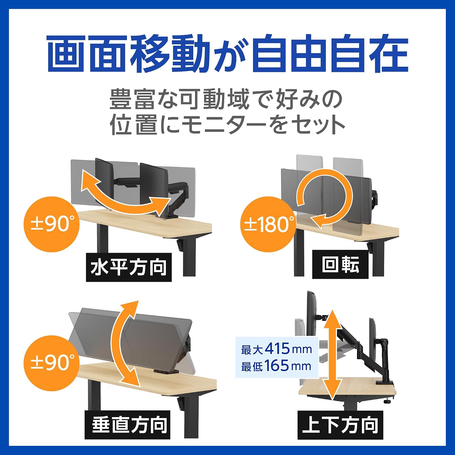 Detalle de グリーンハウス GH-AMDX2H-WH デュアルモニターアーム 17~32インチ対応・土台組立済み