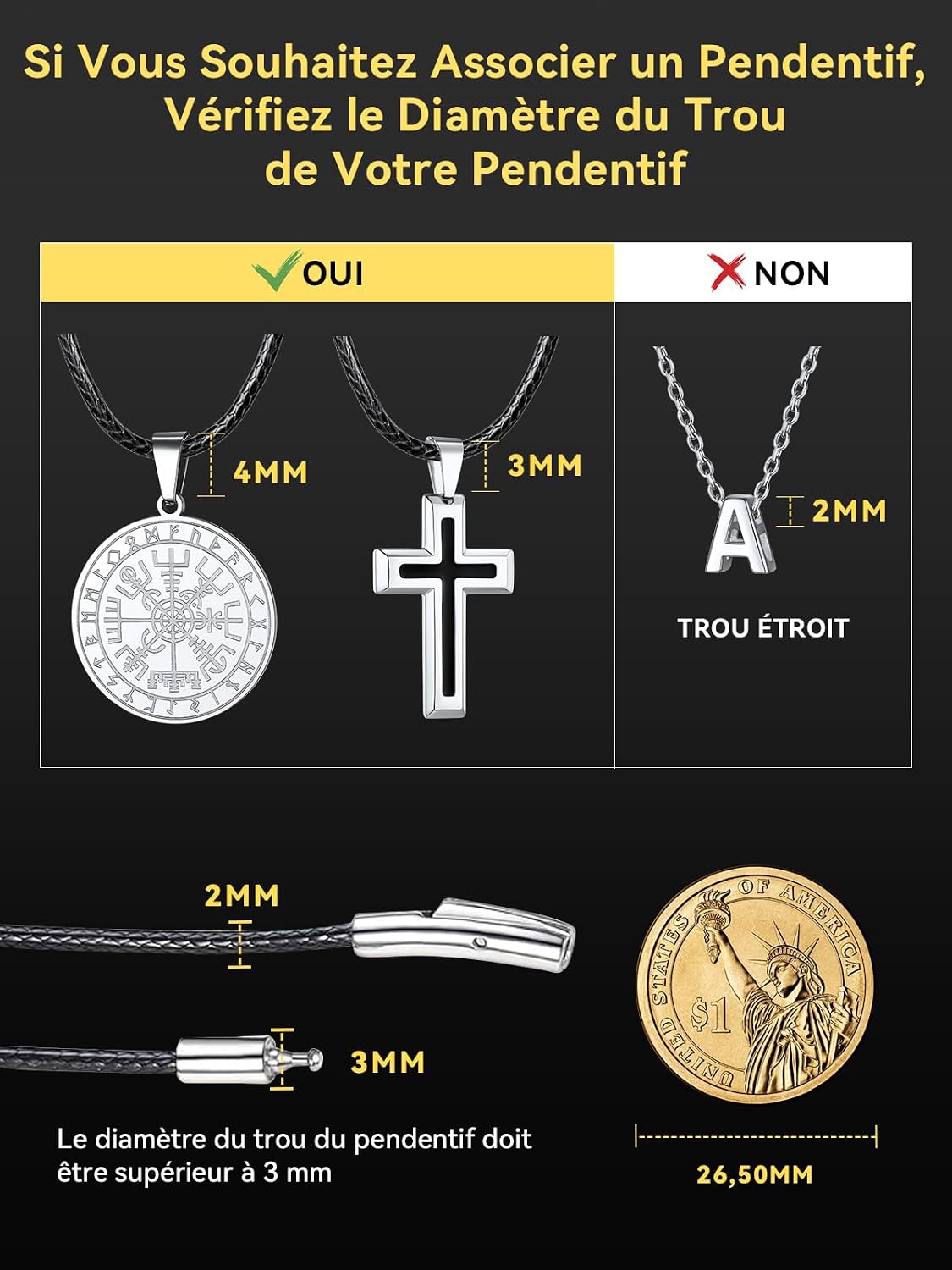Thumbnail 3 de ChainsHouse – Chaine Collier Cordon Cuir Homme pour Pendentif, cuir véritable, corde de cire 2 mm