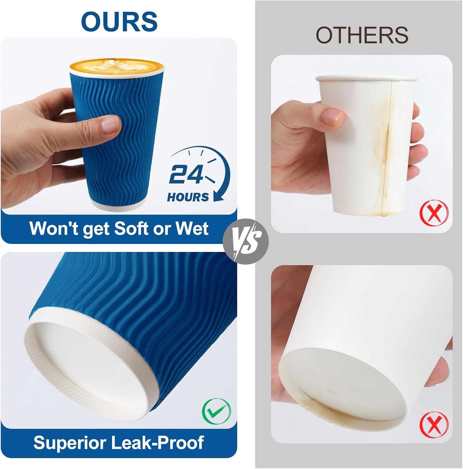 Detalle 2 de Huifany 16 oz Disposable Coffee Cups with Lids (50 Pack) – Navy, Insulated, Leak-Proof To-Go Cups
