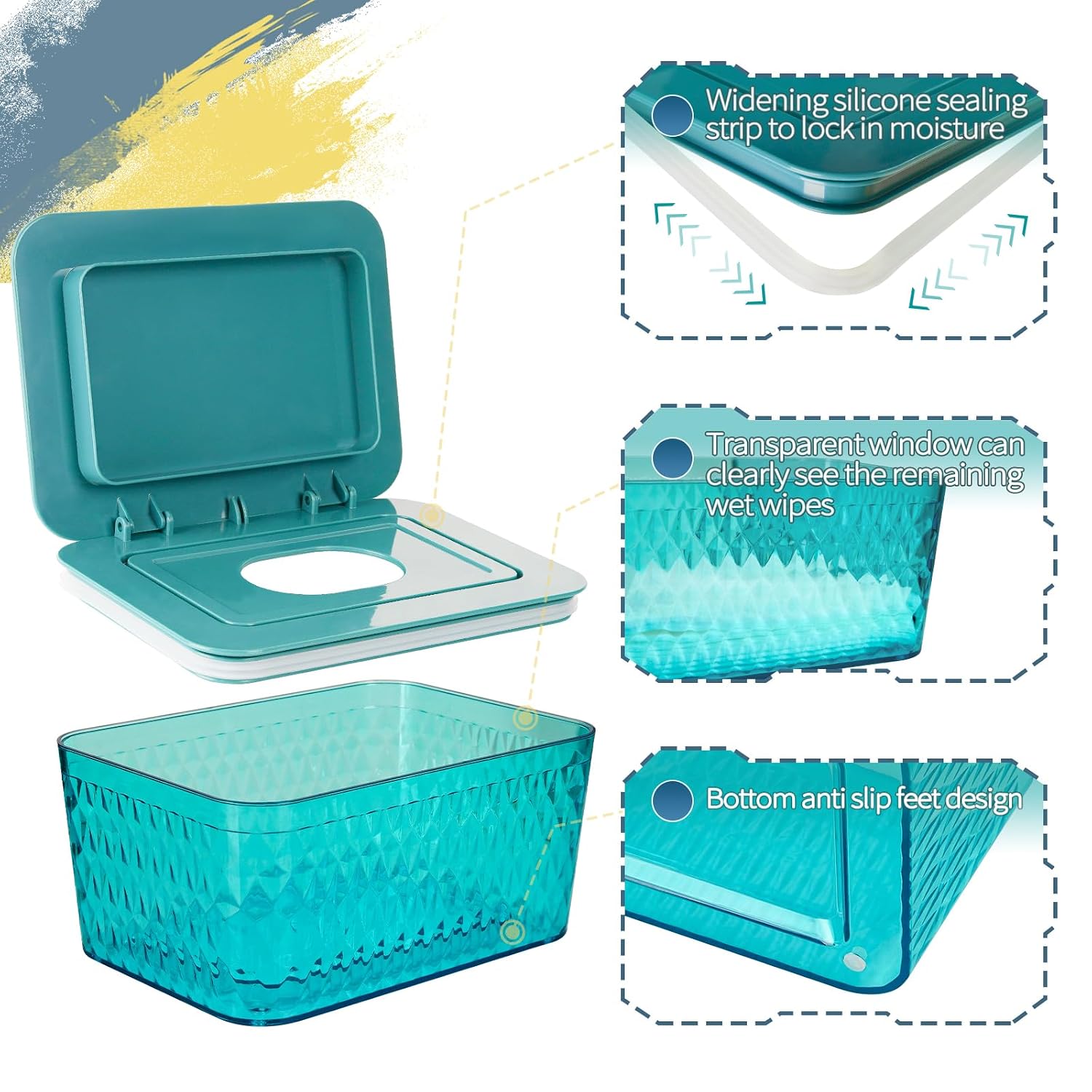 Detalle de Whiidoom Wipes Dispenser, Green Clear Plastic Holder with One-Handed Lid