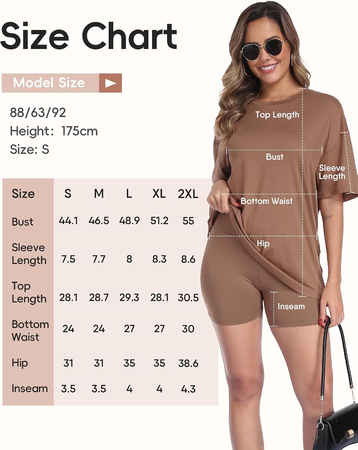 Detalle 2 de ZOOSIXX 2 Piece Sets for Women Summer — Oversized T Shirt & High-Waisted Biker Shorts Lounge Set