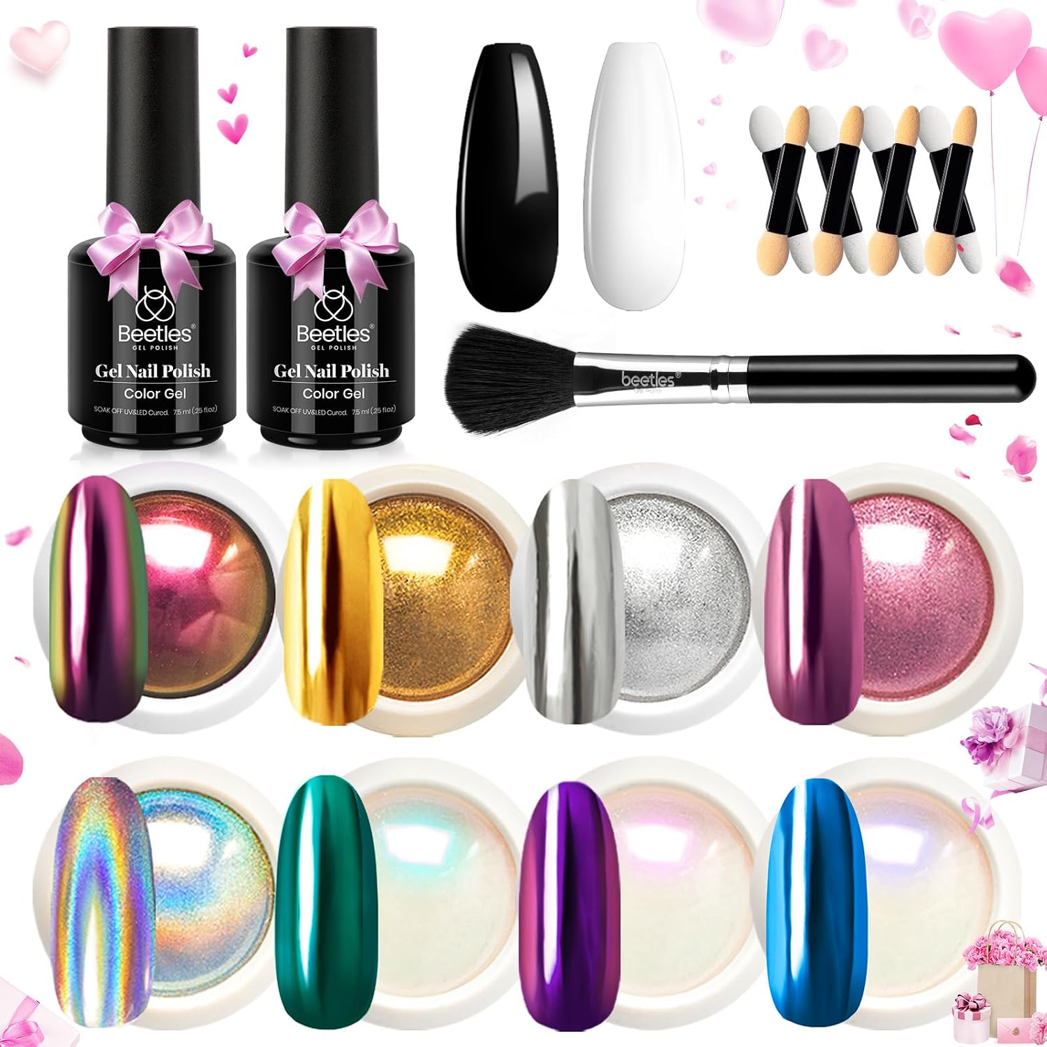 Detalle de beetles Chrome Nail Powder Kit, 8 Colours with Black and White Gel Polish