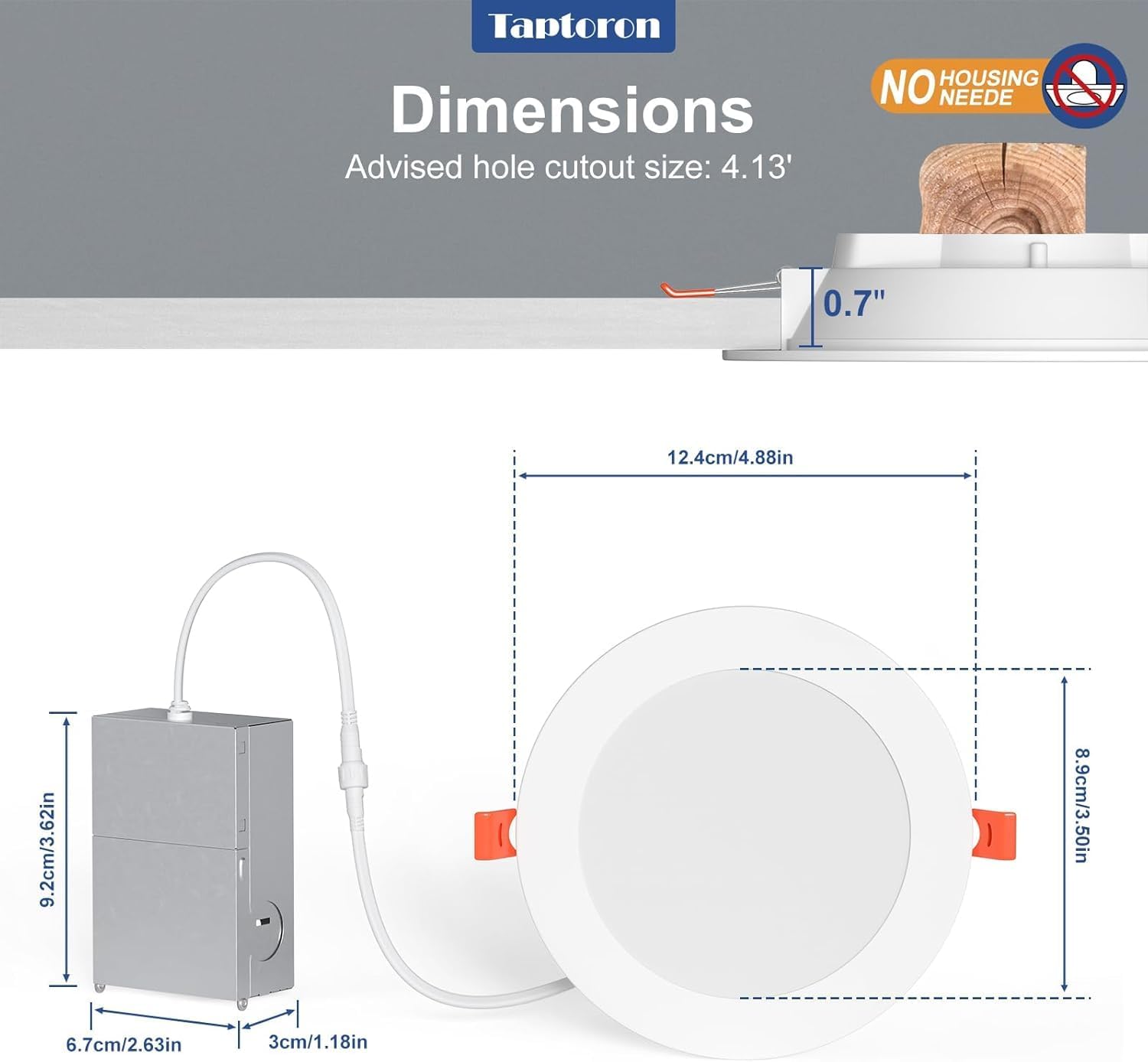 Thumbnail 5 de Taptoron TD4C001 4-Inch RGBCW Recessed LED Lights, 12W, 1080 Lumens, 6-Pack