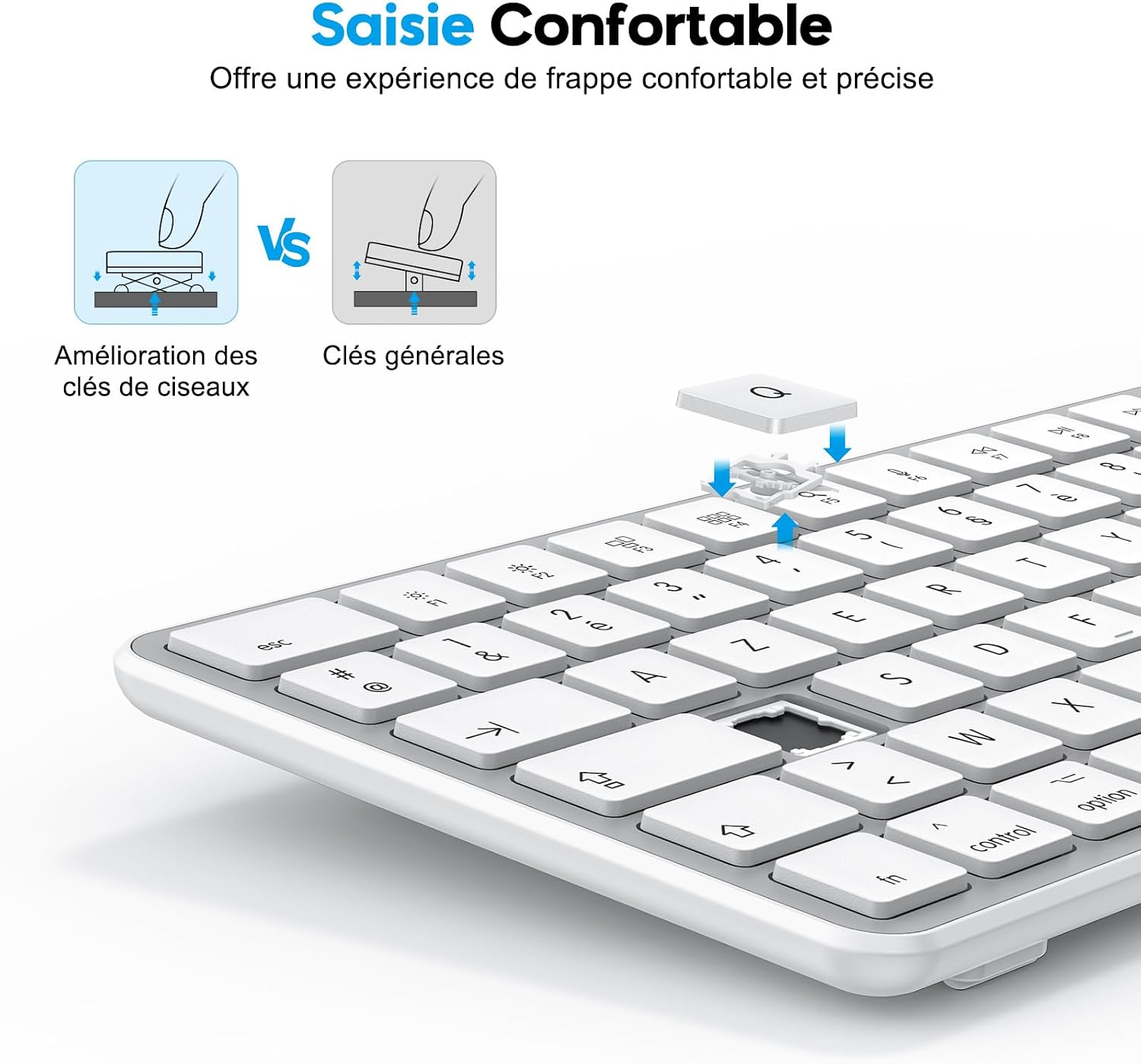 Detalle de OMOTON Clavier Bluetooth sans fil pour Mac AZERTY rechargeable (3 canaux) – Argent