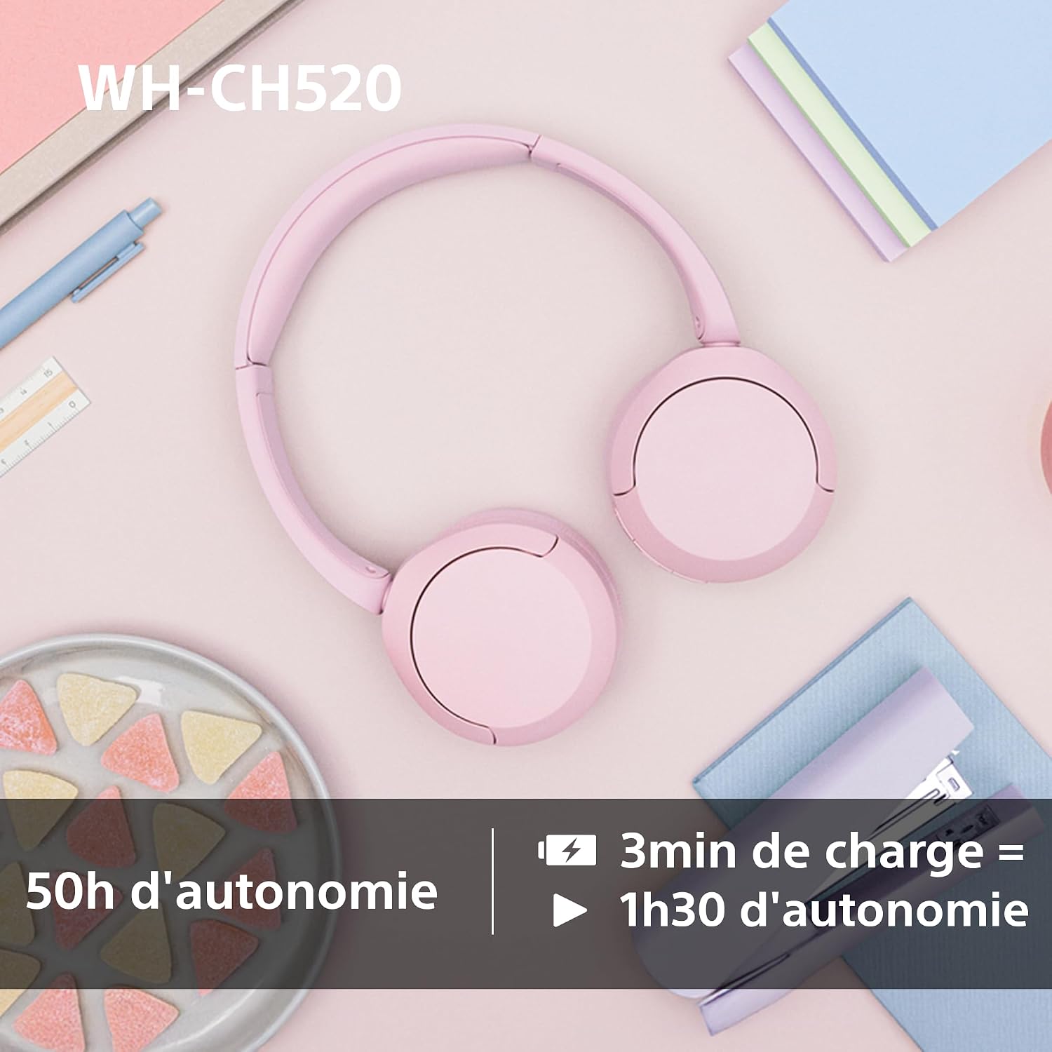 Detalle 2 de Sony WH-CH520: Casque Bluetooth sans Fil, autonomie jusqu’à 50 h et audio personnalisé