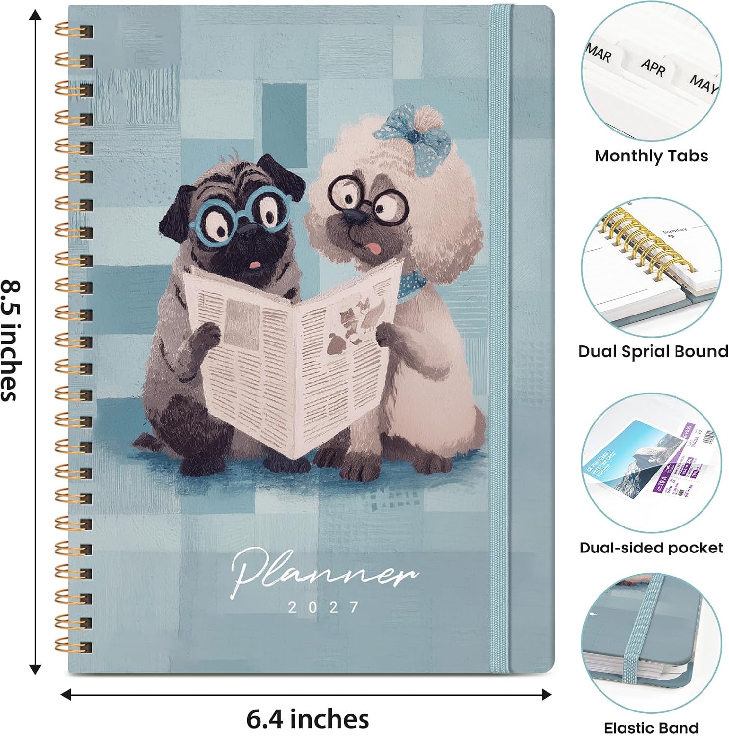 Detalle 1 de JEJEGO 2027 A5 Weekly and Monthly Planner, Hardcover with Spiral Binding