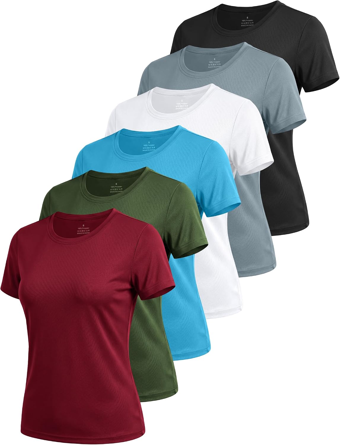 Detalle de 6-Pack Women’s Short Sleeve Workout Tops with UPF Sun Protection, Quick-Dry Crew Neck Tees