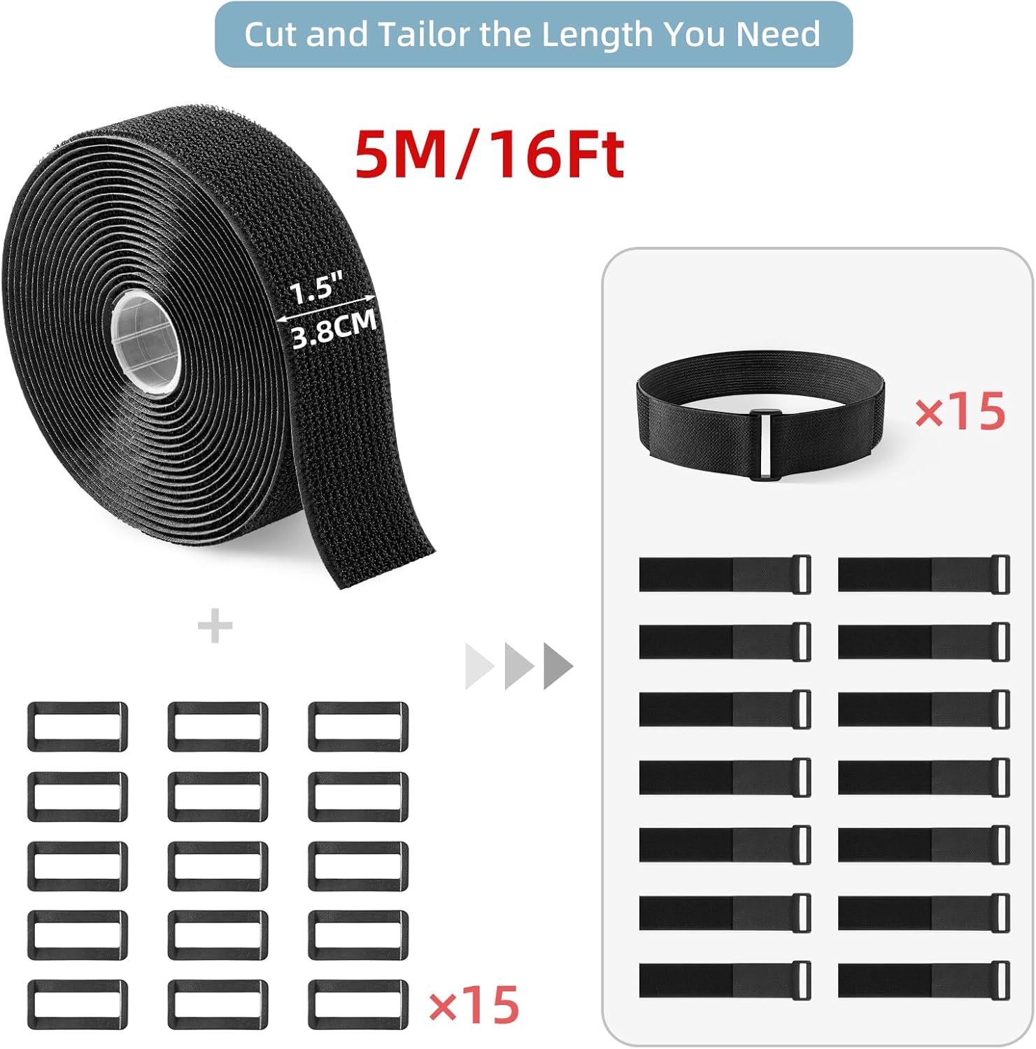 Thumbnail 1 de Trilancer 3.8cm x 5m Heavy Duty Hook and Loop Straps with 15 Buckles (Cut-to-Length, Adjustable)