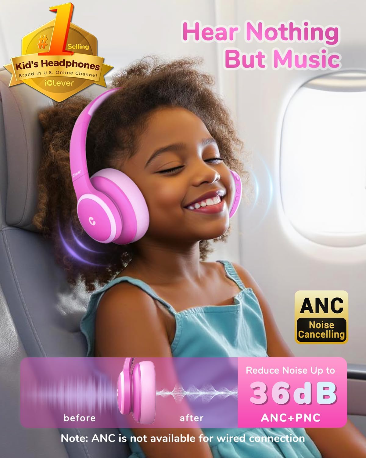 Detalle 2 de iClever BTH26 kids ANC headphones 60H
