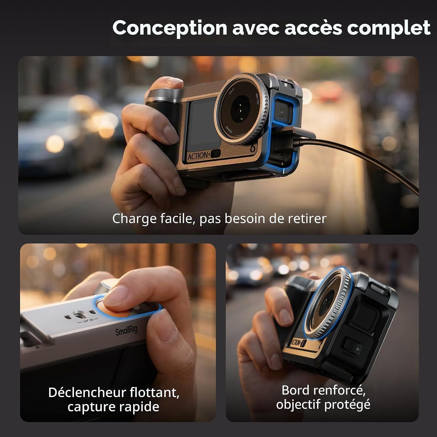 Detalle de SMALLRIG Street Grip Kit pour DJI Osmo Action 6 – Cage en Aluminium, sangle et protections