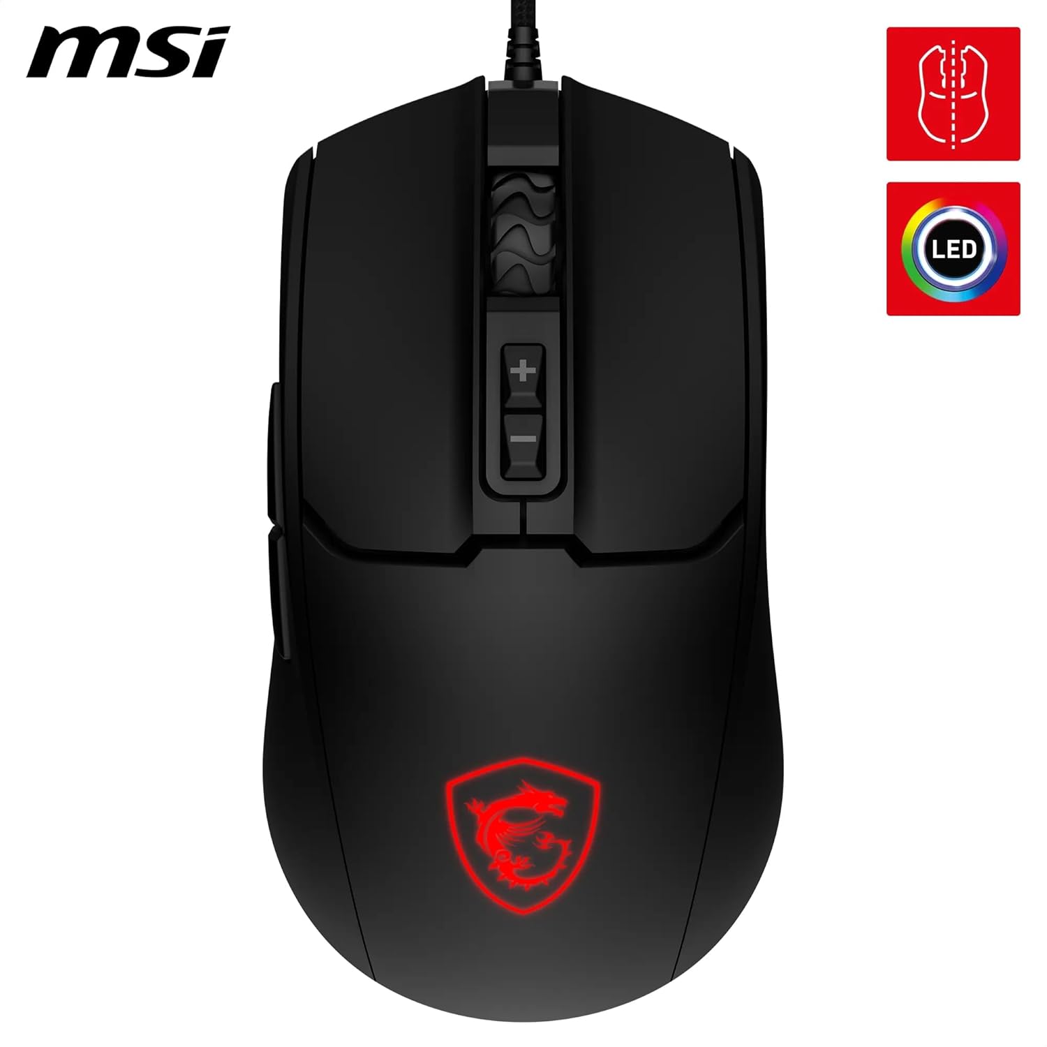 Thumbnail 2 de MSI Forge GM100 Gaming-Maus (108 g) mit 6400-DPI-optischem Sensor, RGB und 7 Tasten
