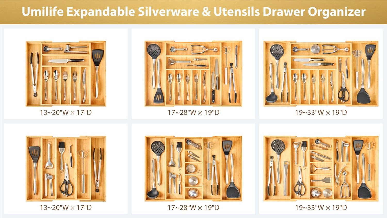 Thumbnail 6 de Umilife Large Expandable Bamboo Cutlery Tray 2.5"