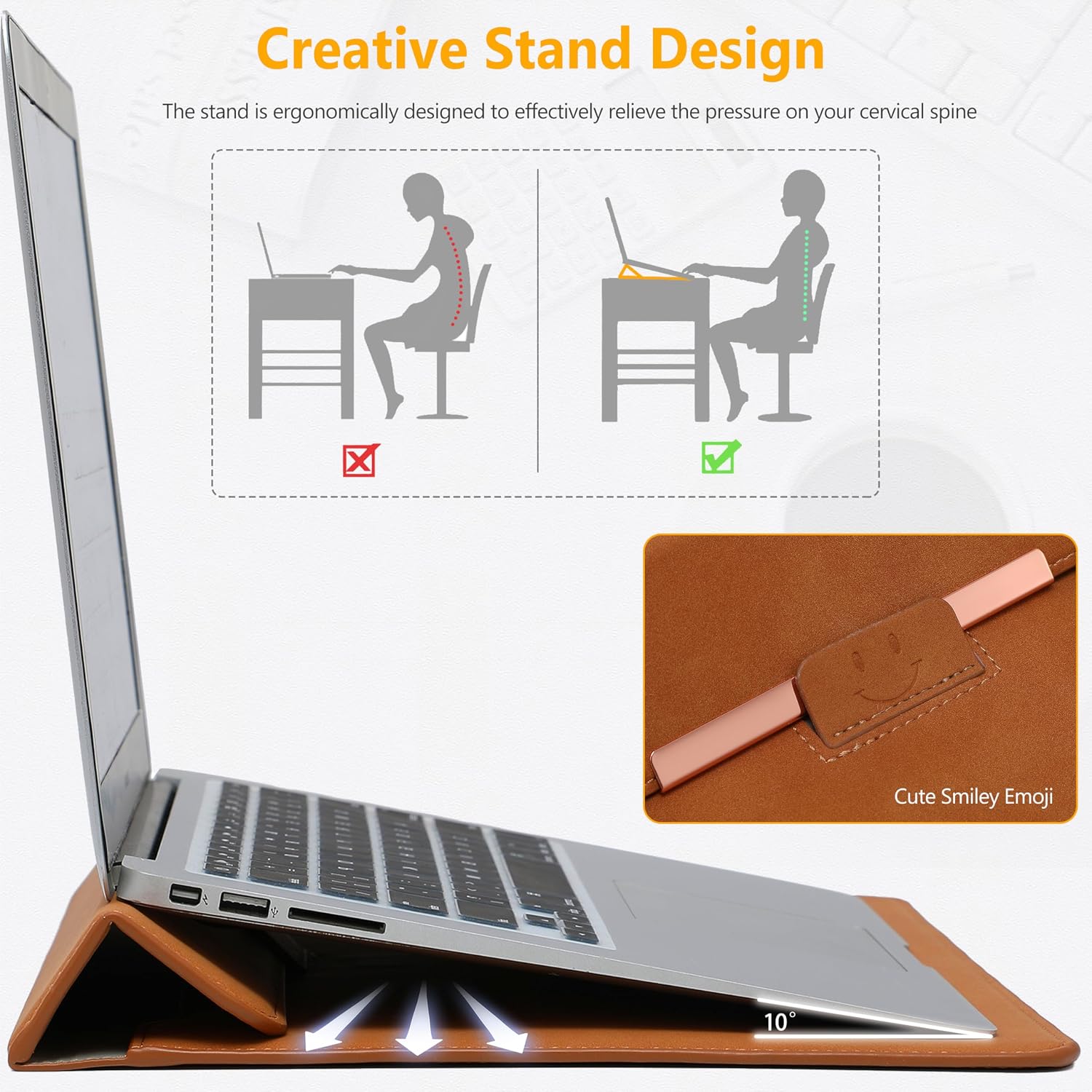 Thumbnail 2 de HYZUO 15–16 Zoll Laptophülle mit Standfunktion und Magnetverschluss (Smiley-Design)