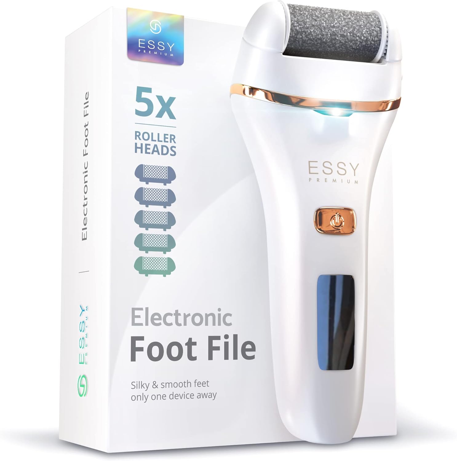 Essy Pedicure Elettrica Professionale per Piedi con 5 Rulli Sostituibili (Bianco) – Lima per calli e duroni