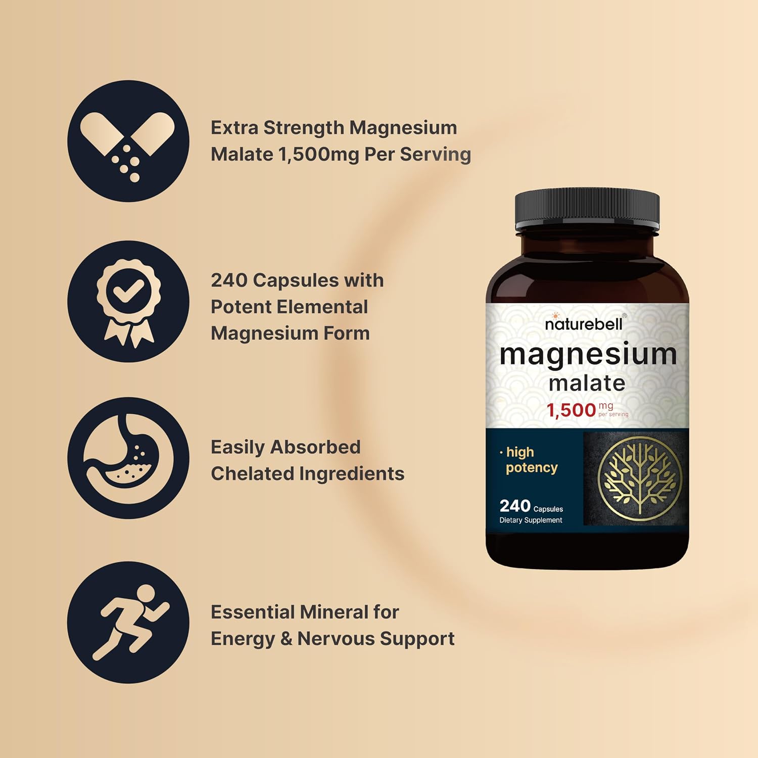 Detalle 1 de NatureBell Magnesium Malate Capsules 1,500 mg