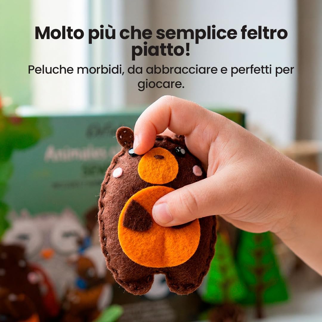 Detalle 2 de DeFieltro Título Animali del Bosco – Kit Cucito Bambina e Bambino (7 Figure) per Imparare e Giocare