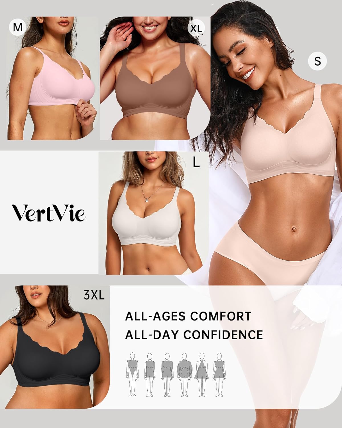 Thumbnail 5 de Vertvie Women Seamless Jelly Wireless Bralette (No Underwire) with Gel Support & Scalloped T-Shirt Coverage
