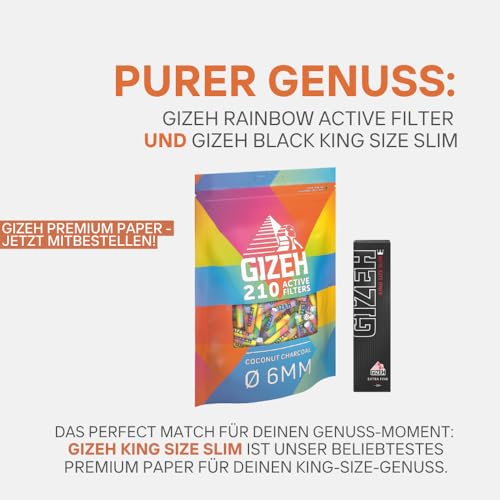 Detalle de GIZEH RAINBOW Active Filter, Ø 6 mm – 210 Filter im Pack