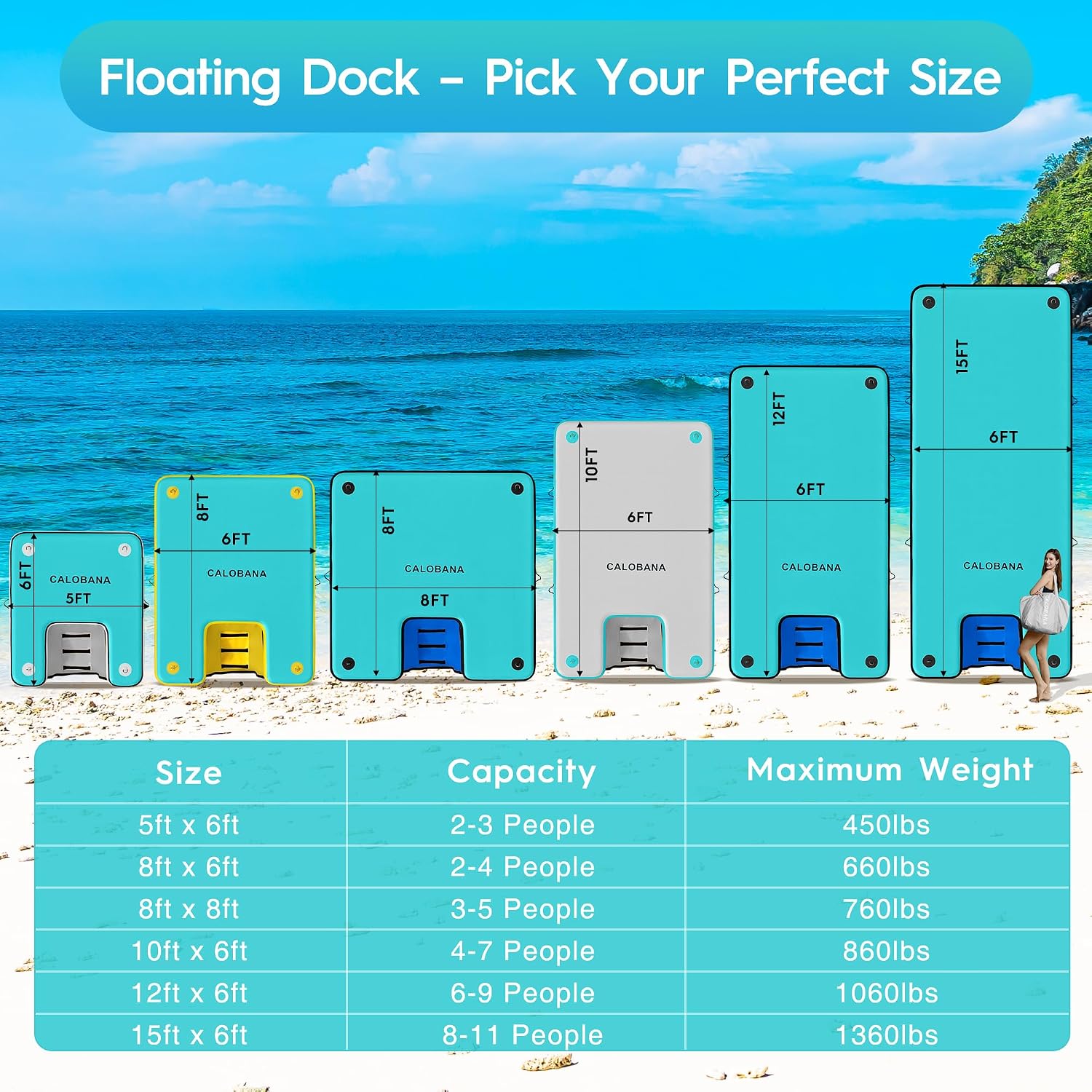 Detalle de CALOBANA Inflatable Floating Dock with Dog Ramp — 6x10 ft Platform for Adults & Pets