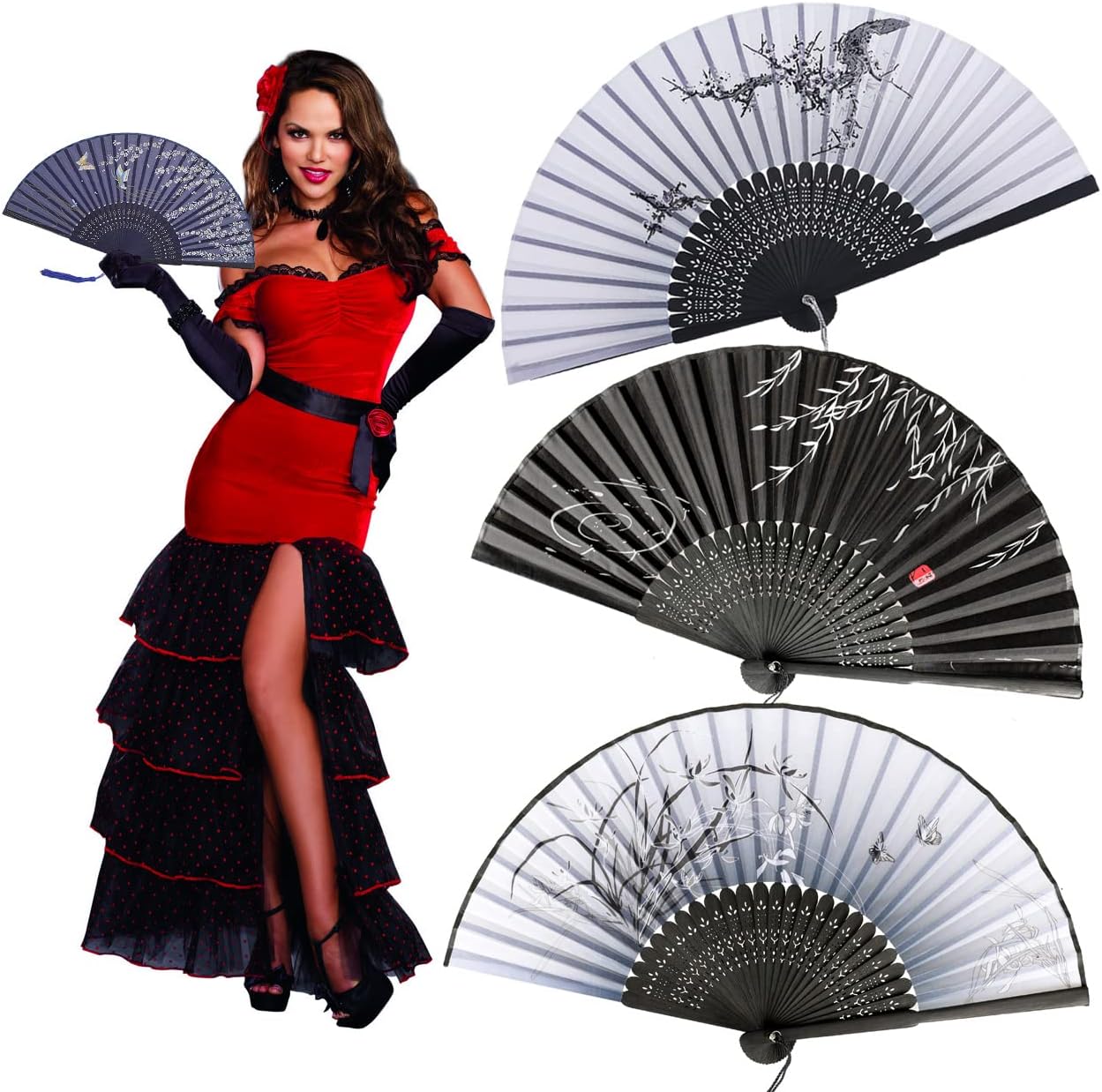 Detalle de iZoeL Hand Held Silk Folding Fan: Elegant, Practical Summer Accessory