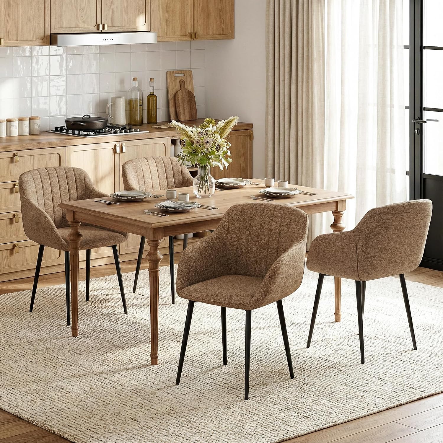 Thumbnail 3 de Goeurvant Set da 6 sedie da pranzo con braccioli in ciniglia marrone moka – eleganza e comfort per tavolo domestico