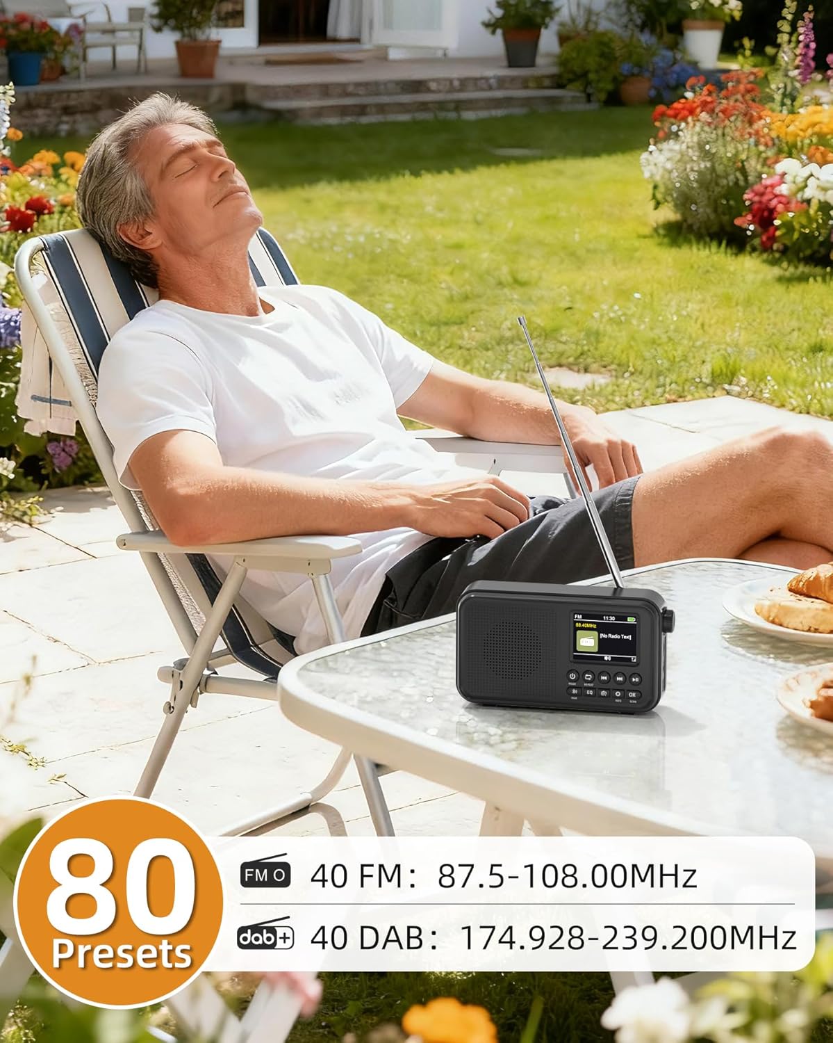 Detalle 2 de Mesqool Radio Digitale DAB&FM con Bluetooth e ricarica Type-C: 3000 mAh per tutto il giorno