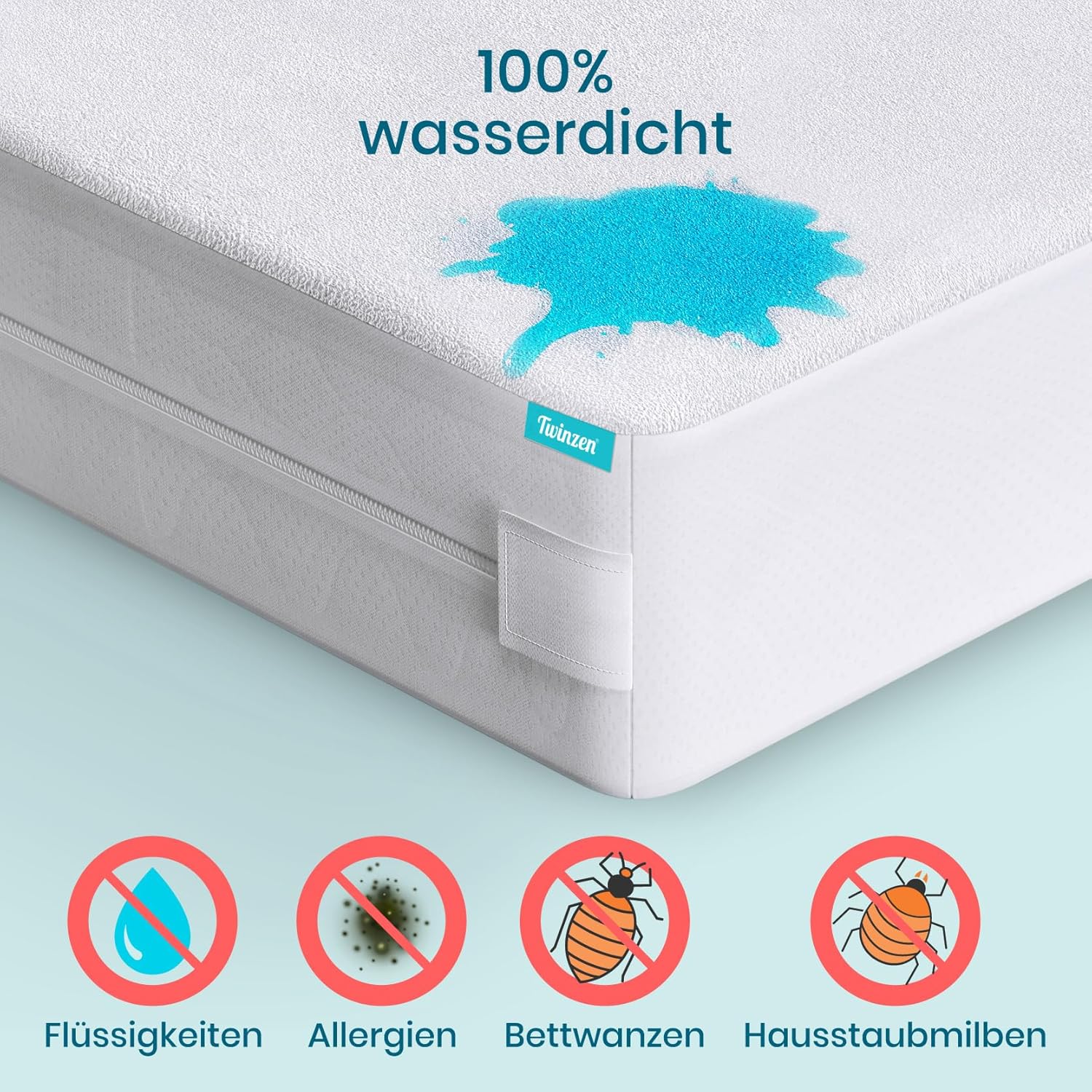 Detalle de Twinzen Matratzenschoner 100 x 200 x 20 cm – wasserdicht, milben- & bettwanzenhemmend, Öko-Tex