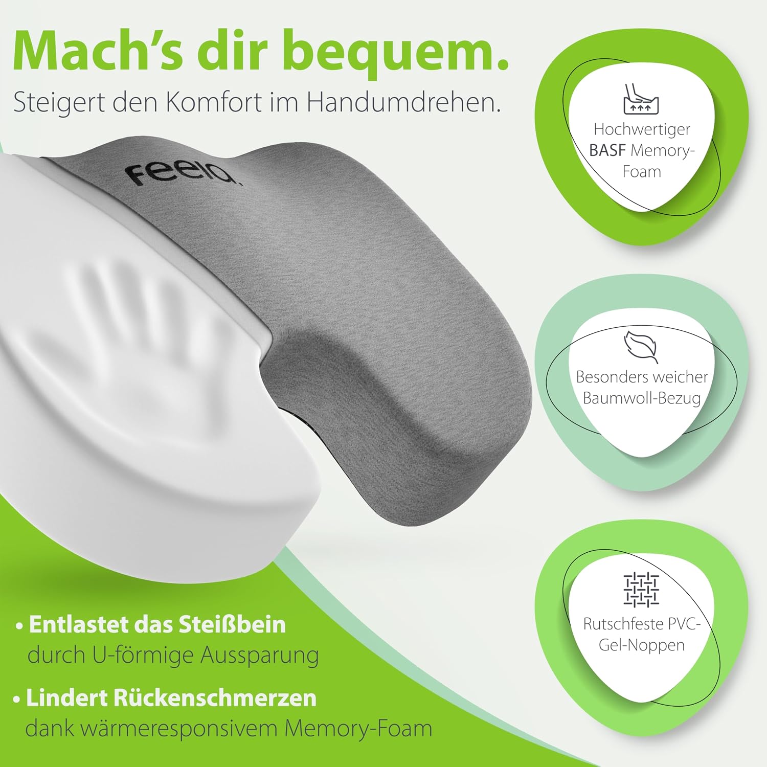 Detalle de feela.® Orthopädisches Sitzkissen 45 × 36 × 7,5 cm 💺