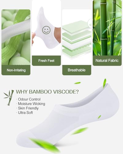 Detalle de Cirorld Bamboo No Show Socks for Men & Women, 6 Pairs – Non-Slip White (9-12)