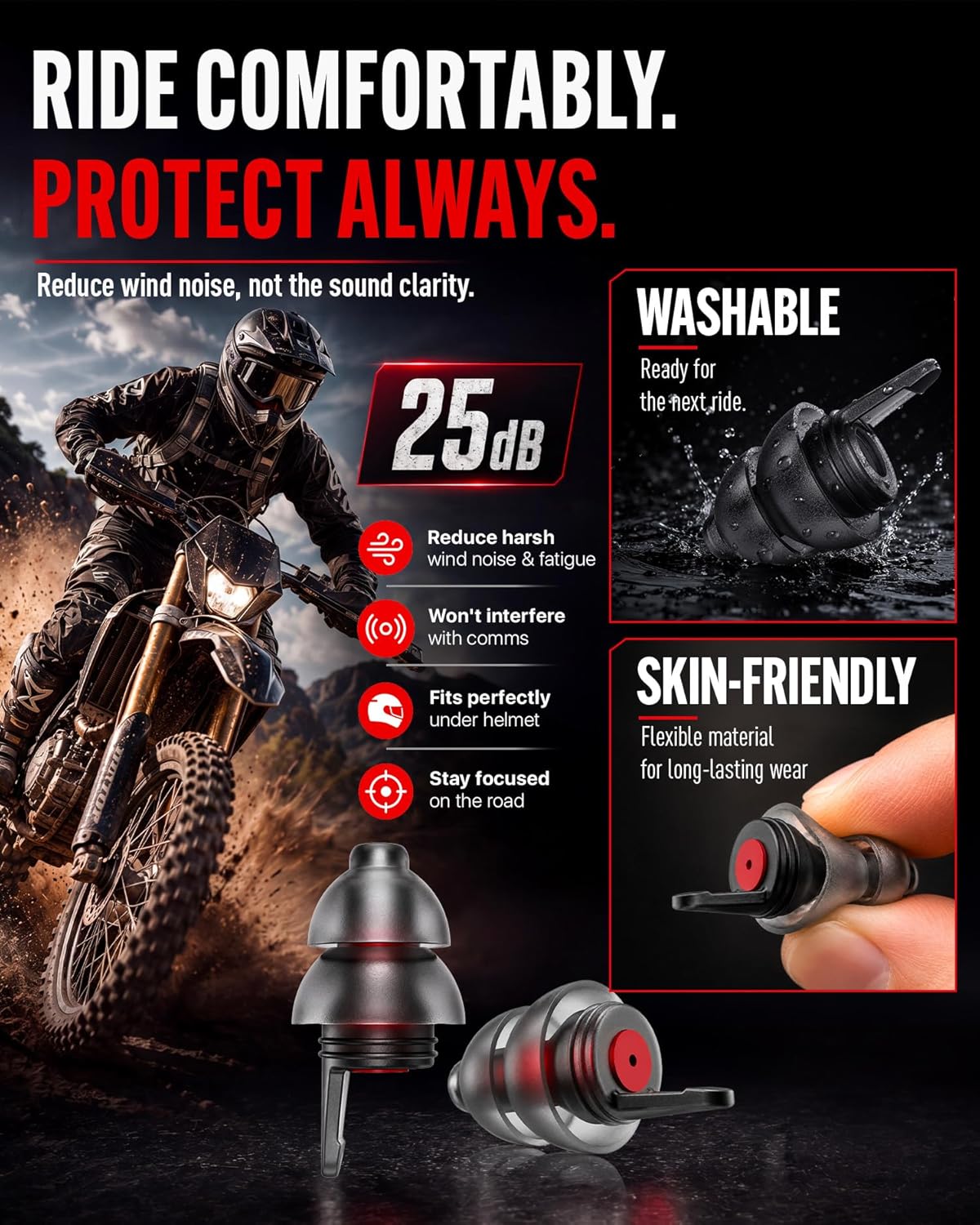 Thumbnail 4 de Motorcycle Ear Plugs for Wind Noise Reduction — 2 Pairs Reusable with 25dB Protection