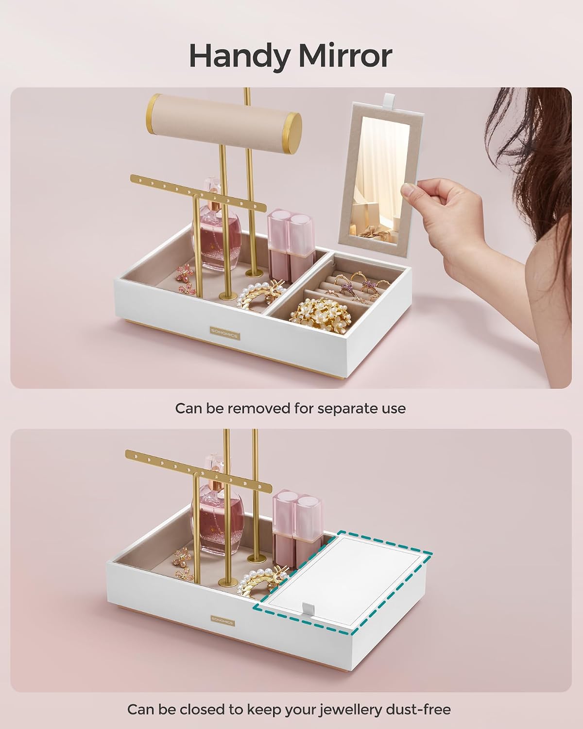 Detalle 2 de SONGMICS CAELEY JJS022W01 Jewellery Stand with Mirror and Velvet Trays