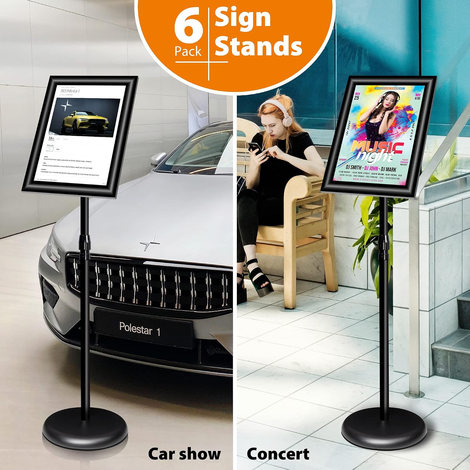 Thumbnail 6 de VAIIGO 6Pack Adjustable A4 Sign Holder (Aluminium) – Black poster, menu & notice stand