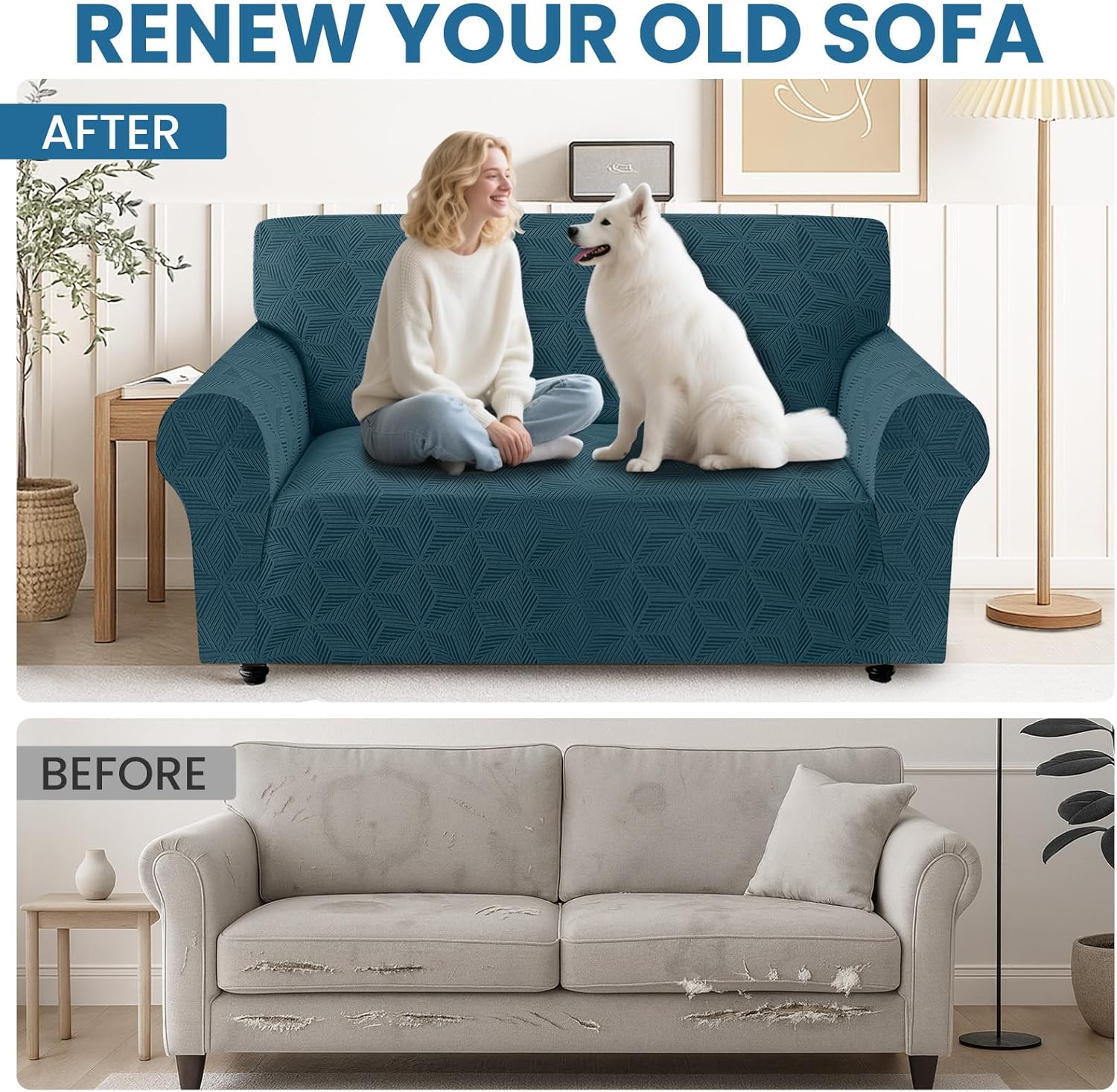 Thumbnail 6 de Ystyle Housse de canapé 2 places extensible avec accoudoirs – tissu antidérapant lavable bleu paon