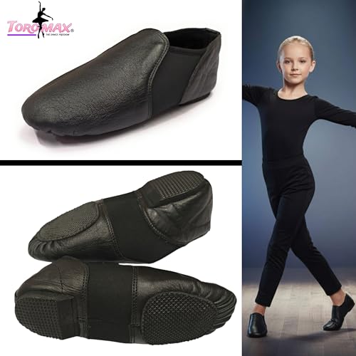 Thumbnail 7 de TOROMAX Slip On Jazz Dance Shoes - Black Leather, Neoprene Split Sole for Kids (Size 13, Black) NPB1
