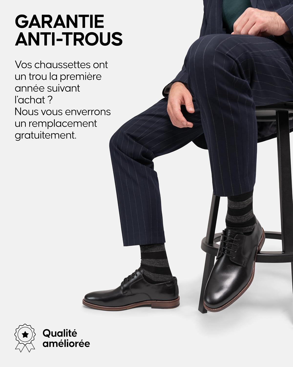 Thumbnail 3 de DANISH ENDURANCE Chaussettes en laine mérinos pour homme avec système de boutons – lot de 3 ou 5