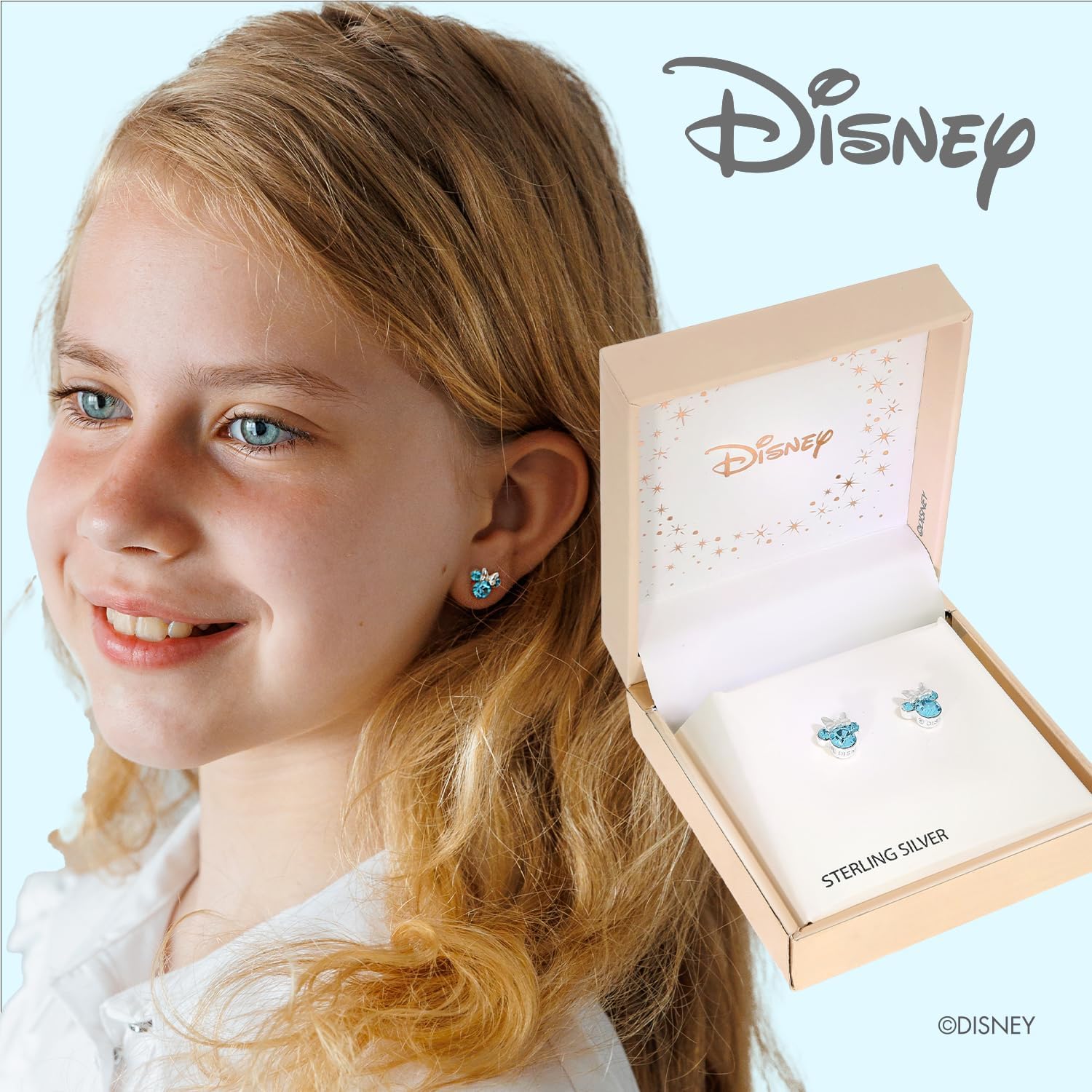 Detalle 2 de Boucles d'oreilles Minnie pour filles en argent sterling, zircone cubique et pierre de naissance – Disney