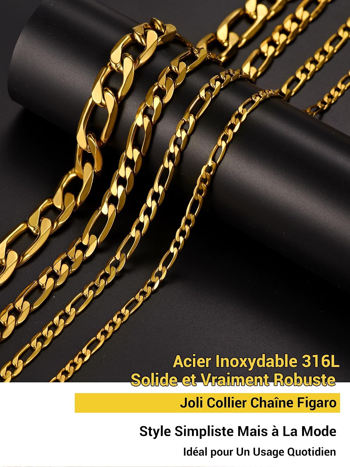 Thumbnail 6 de PROSTEEL Collier chaîne Figaro en acier inoxydable 316L avec plaquage (maillons alternés) pour femme ou homme