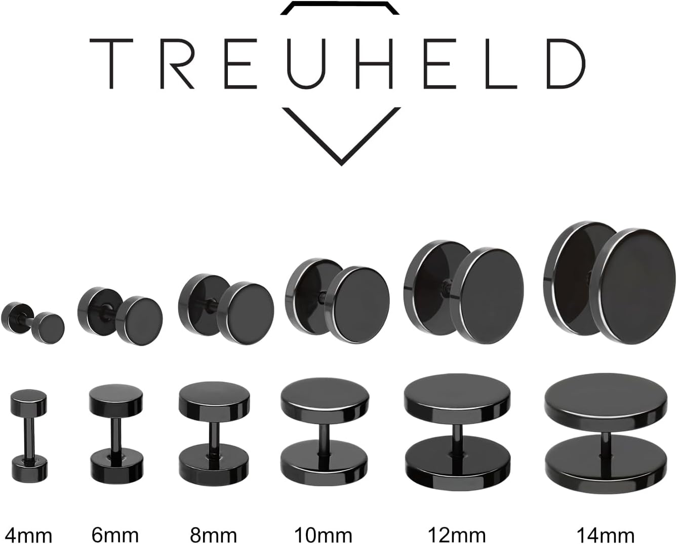 Detalle de Treuheld® Fake Plug Ohrstecker aus Titan – Schwarz, 6 Größen