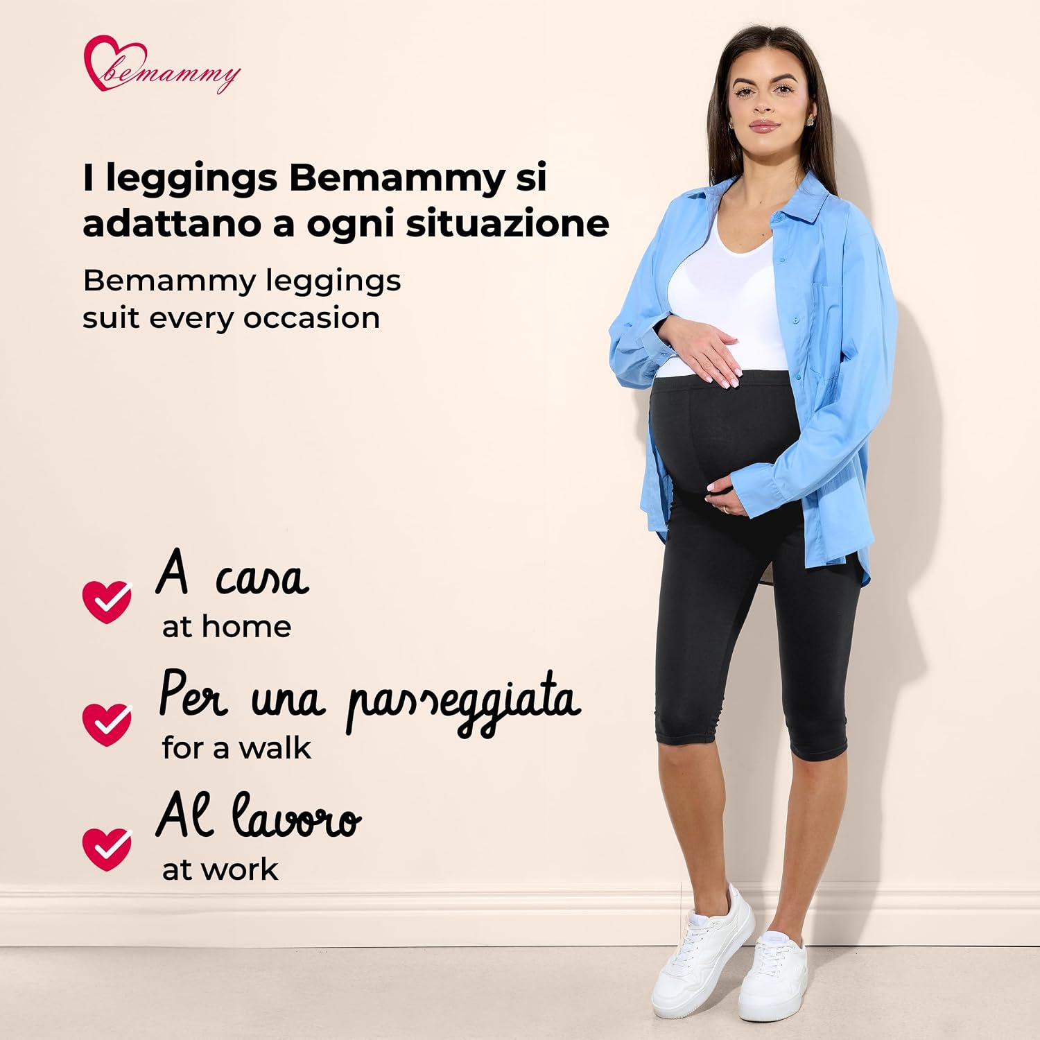 Detalle 2 de Be Mammy Leggings premaman 3/4 in 2 pack BE20-229