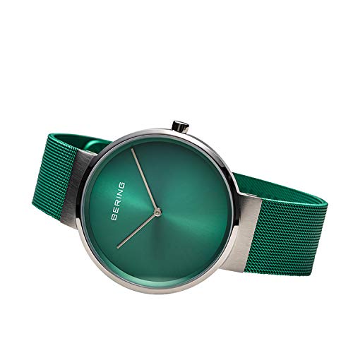 Detalle 2 de BERING 14539-808: Orologio unisex al quarzo con cassa in acciaio, quadrante verde e cinturino Milanese