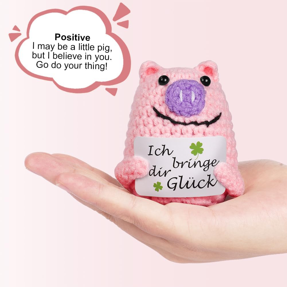 Thumbnail 5 de Aolso EUV8-FZZ-FBA Knitted Pig Doll with Encouraging Card, Pink Wool-Cotton