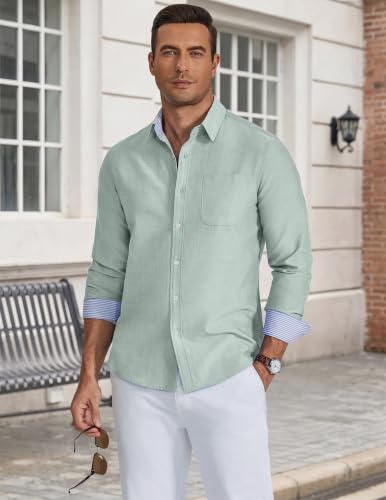 Thumbnail 1 de COOFANDY Camice Uomo Manica Lunga – Camicia elegante verde chiaro, 3XL