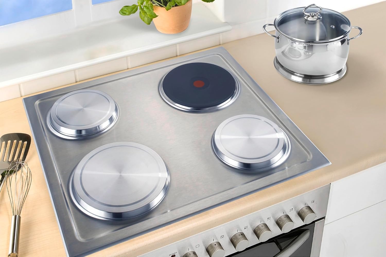 Detalle de WENKO 2235504100 Stainless Steel Electric Hob Covers, Set of 4
