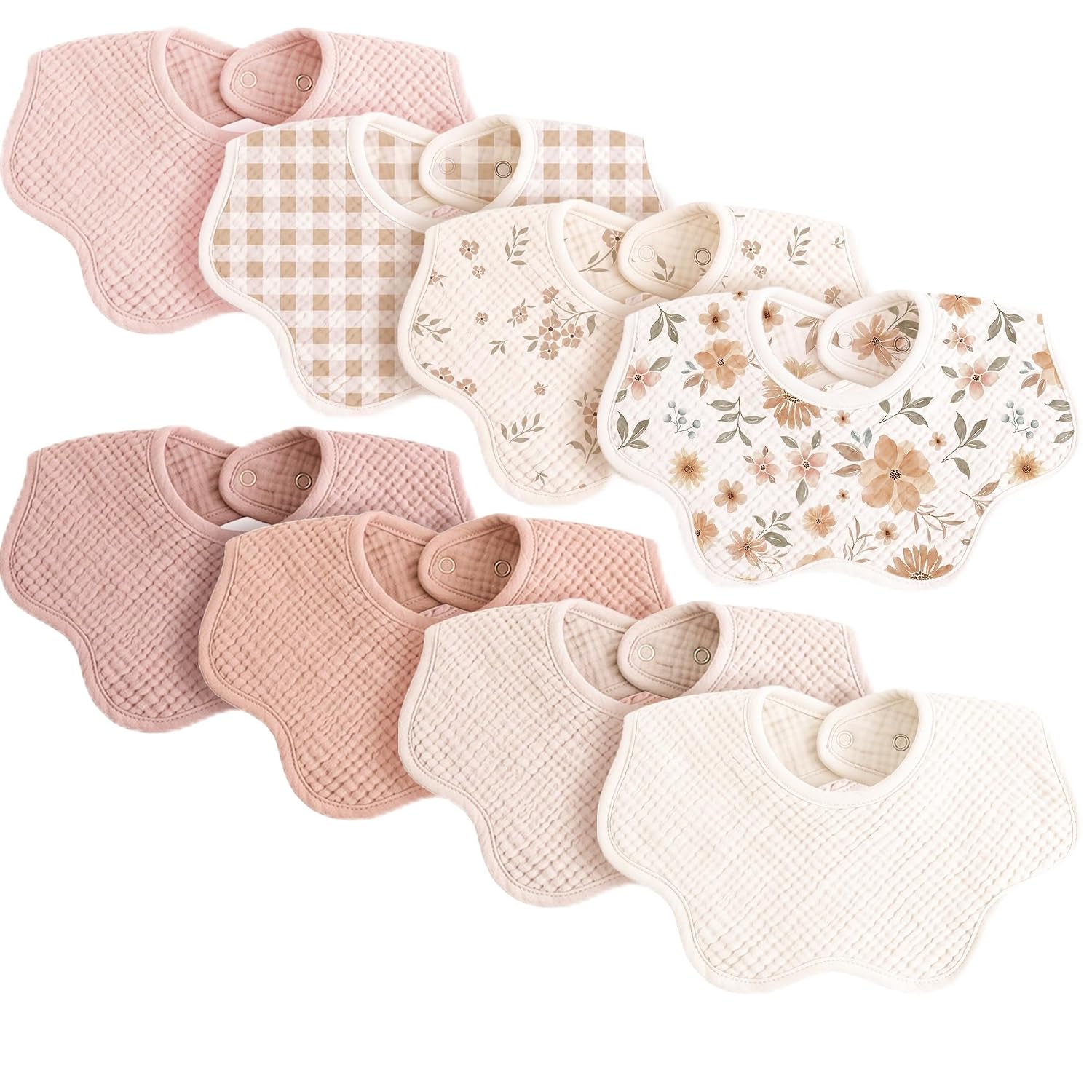Detalle de Konssy 8-Pack Muslin Baby Bibs, 100% Cotton, Floral, Adjustable Snaps