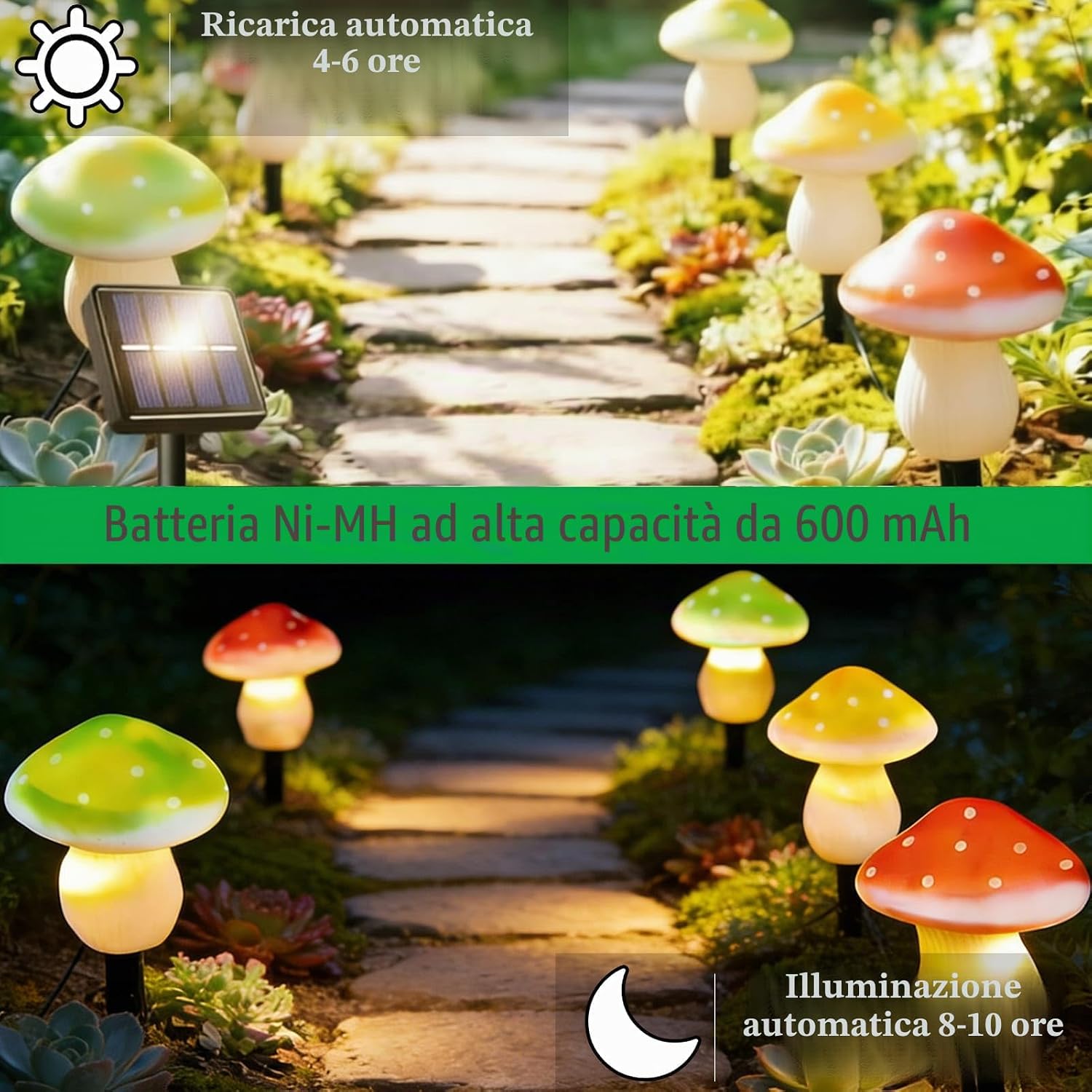 Detalle 2 de Dekofun Ornamenti solari da giardino a forma di fungo con 6 LED – 20 luci solari decorative per esterni