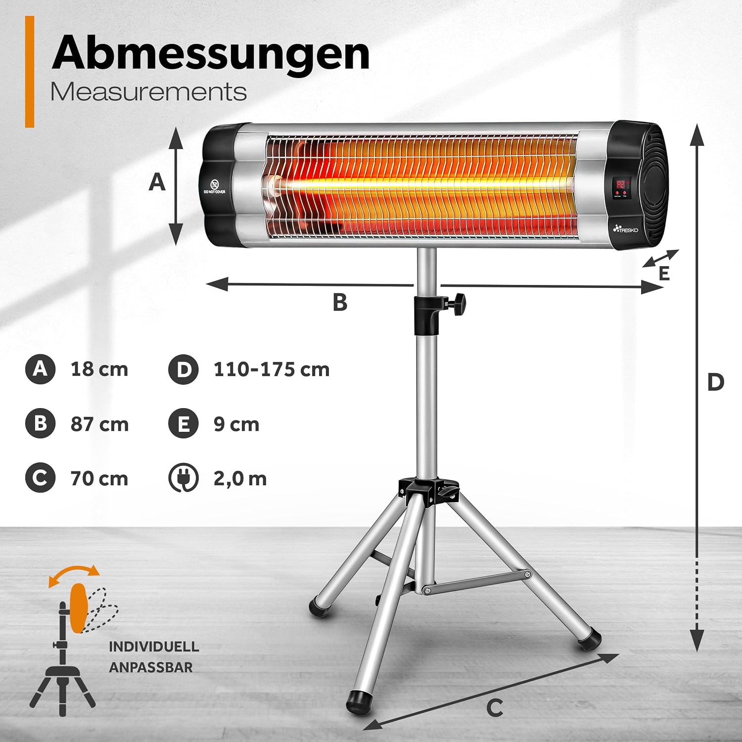 Detalle 1 de TRESKO THSL-001 infrarood terrasverwarmer 2500 W met afstandsbediening