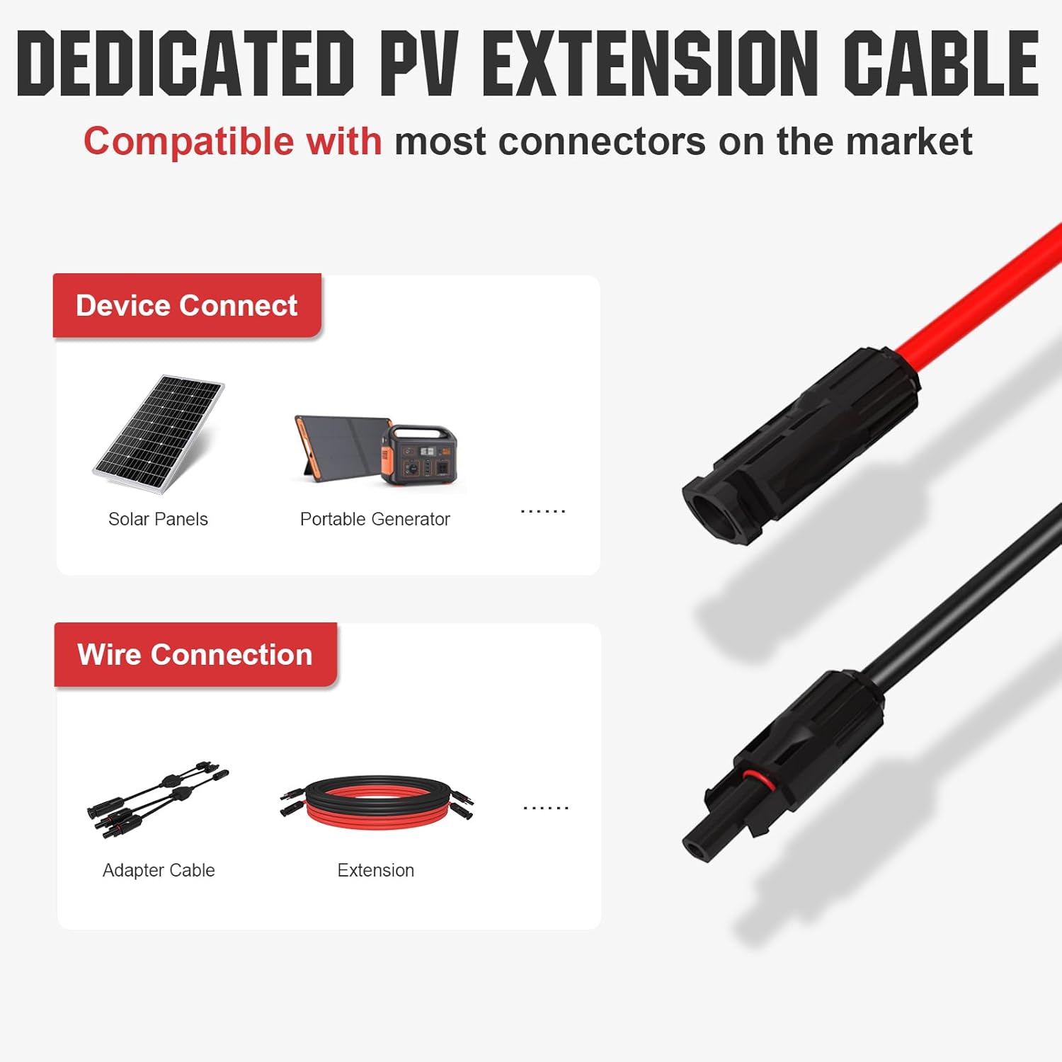Thumbnail 3 de ECO-WORTHY 16.4FT 11AWG Solar Extension Cable (30A/1000V DC) with IP67 Quick Connectors – Red + Black