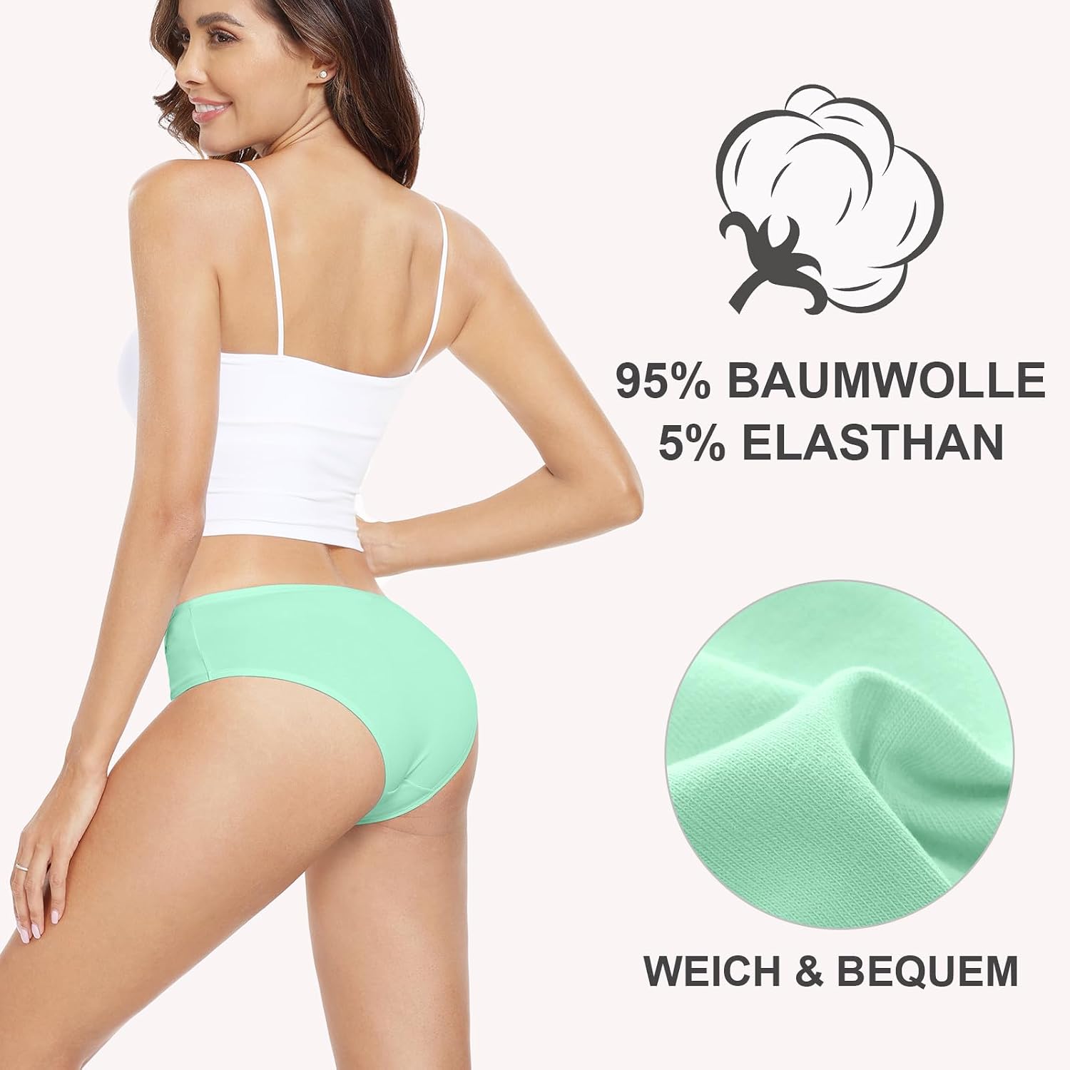 Detalle de Anqier Damen-Unterhosen im 6er-Pack aus Baumwolle (95% Baumwolle, 5% Elasthan) – atmungsaktiv, label-frei