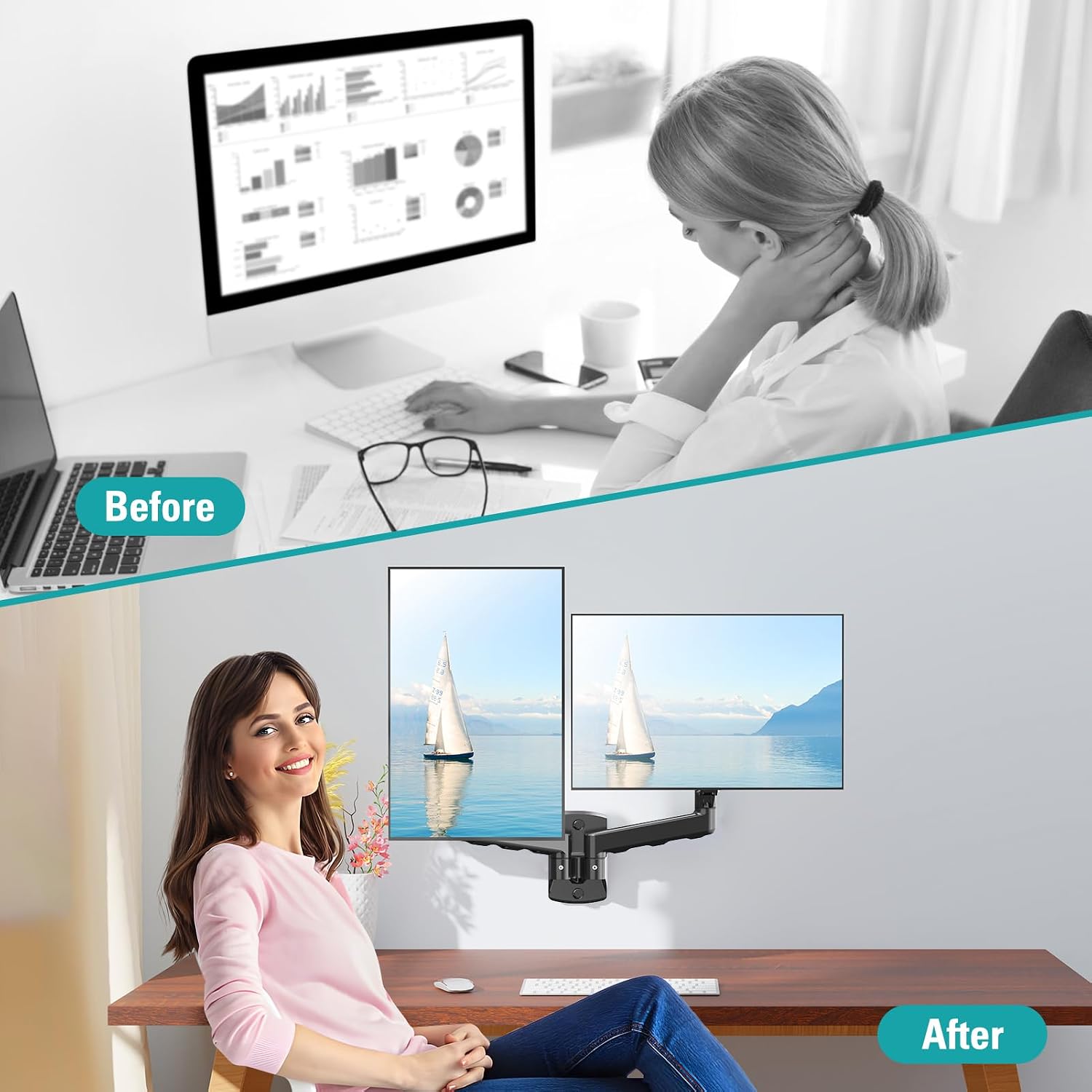 Thumbnail 6 de ErgoFocus Dual Monitor Wall Mount for 13–32-Inch Screens