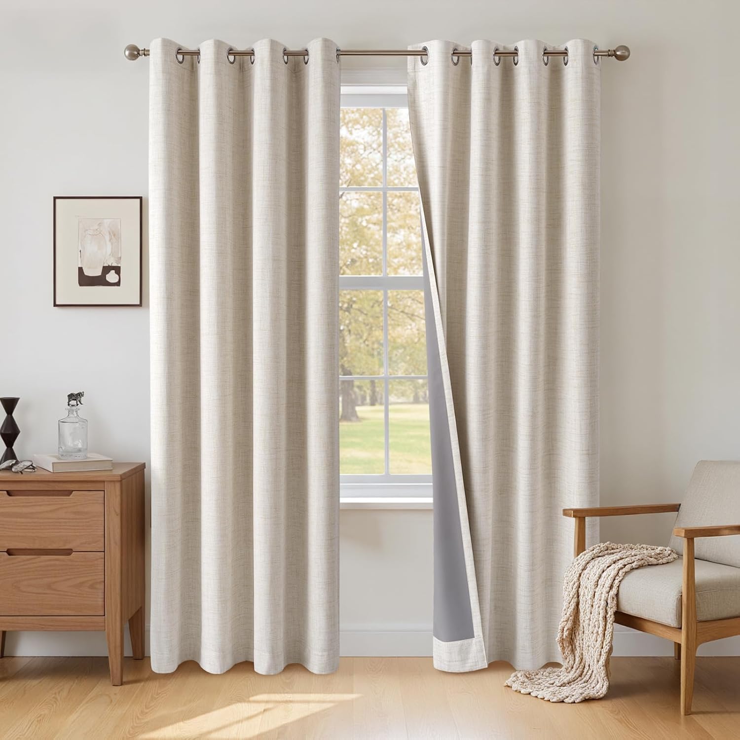 Detalle de INOVADAY 100% Blackout Curtains 72 Inch Drop, Cream – 2 Panels, 46" W x 72" L